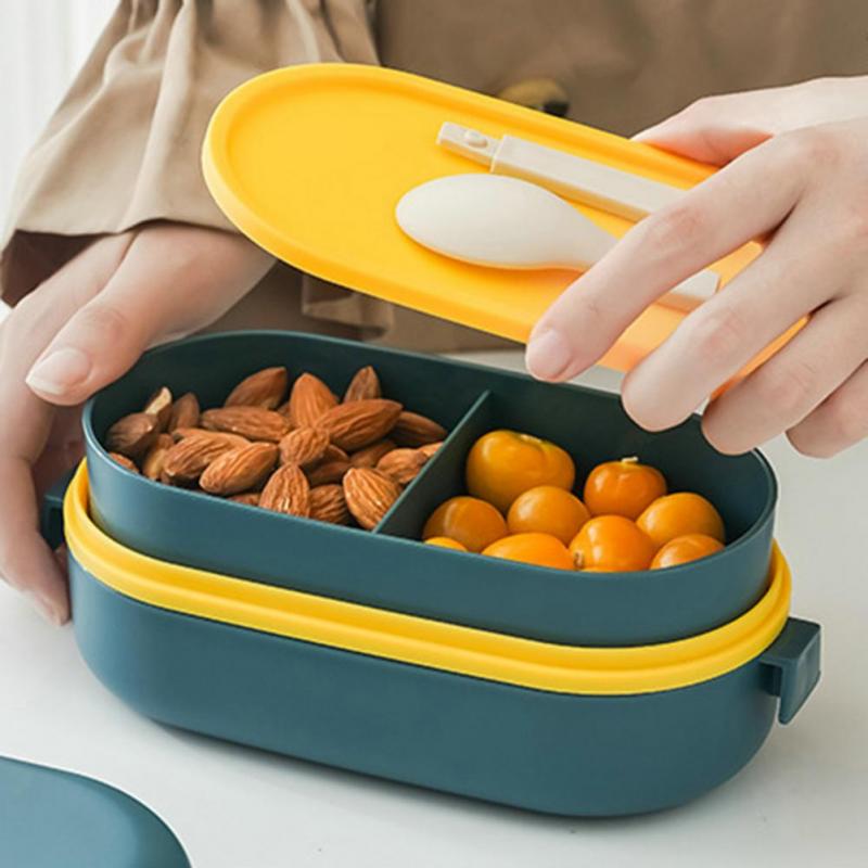 850ML Portable Double-layer Lunch Box Microwavable Bento Box with Tableware Sealed Leak-proof Food Storage Container