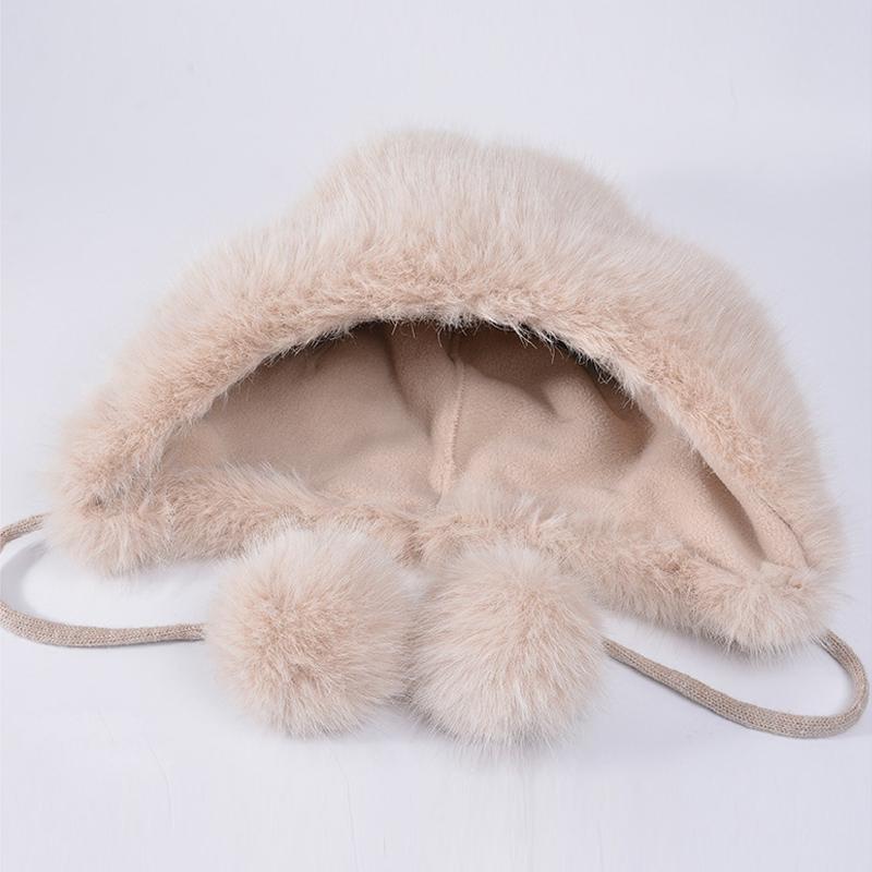 Winter Thick Coldproof Cap Plush Ball Warm Ear Protection Cap Women's Big Head Circumference Bomber Hat