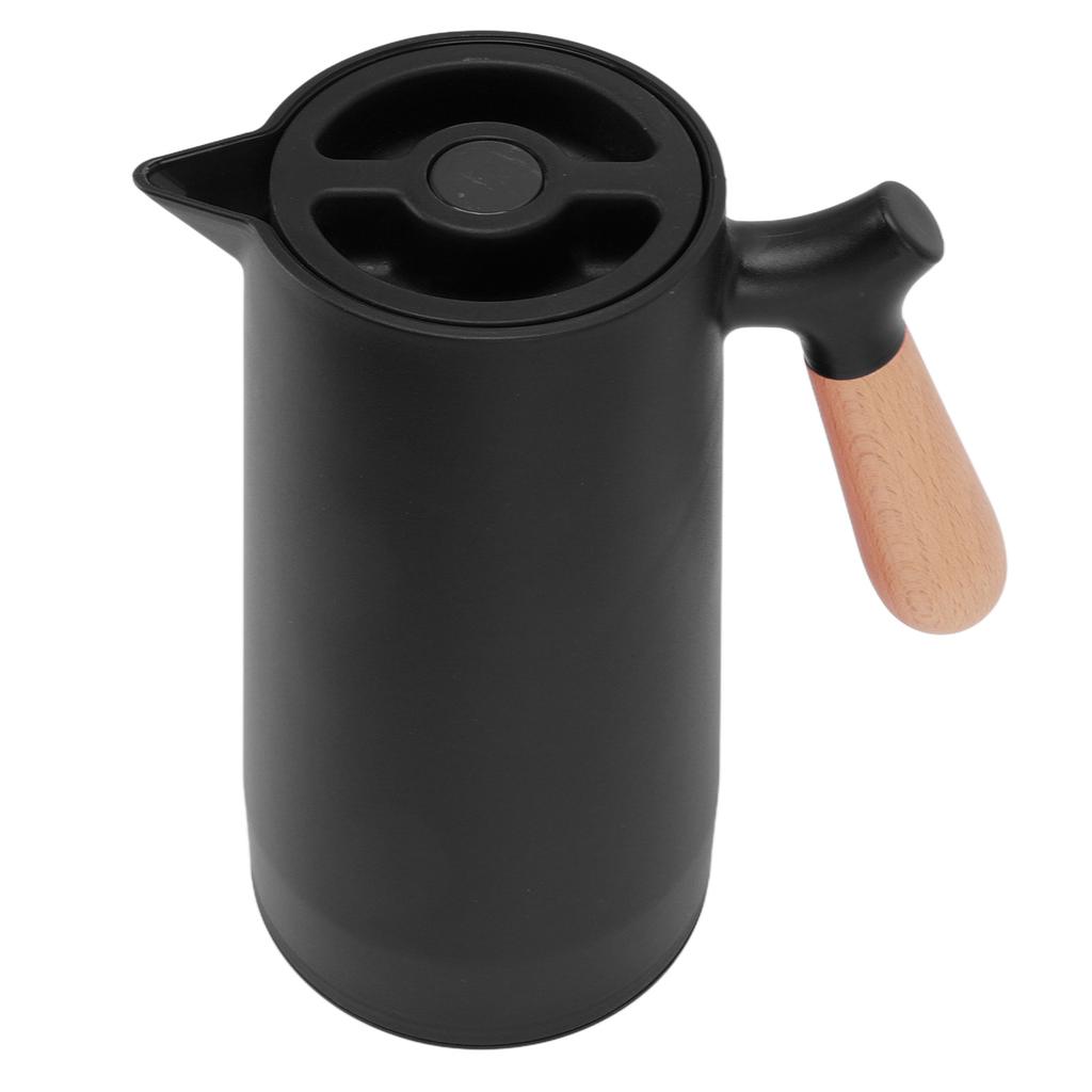 1L Thermal Coffee Carafe 12h Insulation Olecranon Water Outlet Thermal Bottle with Wooden Handle