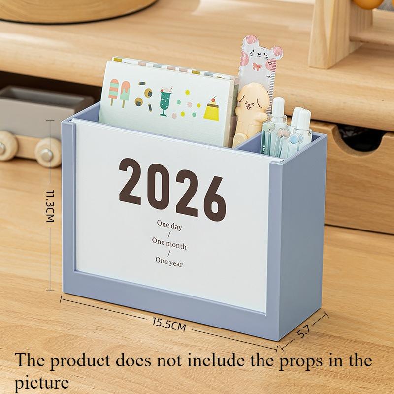 

2025 & 2026 Productivity Calendar Stand Multifunctional Desk Organizer with Storage Box Cute Pen Holder & Memo Pad
