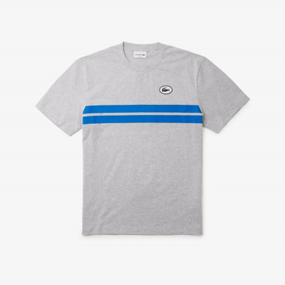 

LACOSTE Мужская футболка с цветным принтом на спине, большая футболка с рисунком [Серый меланж] 003