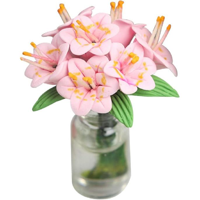 NUOBESTY Dollhouse Miniature Flowers Doll House Mini Vase with Flower Potted Plant Flower Vase Model for DIY Micro Landscape Decoration Accessories