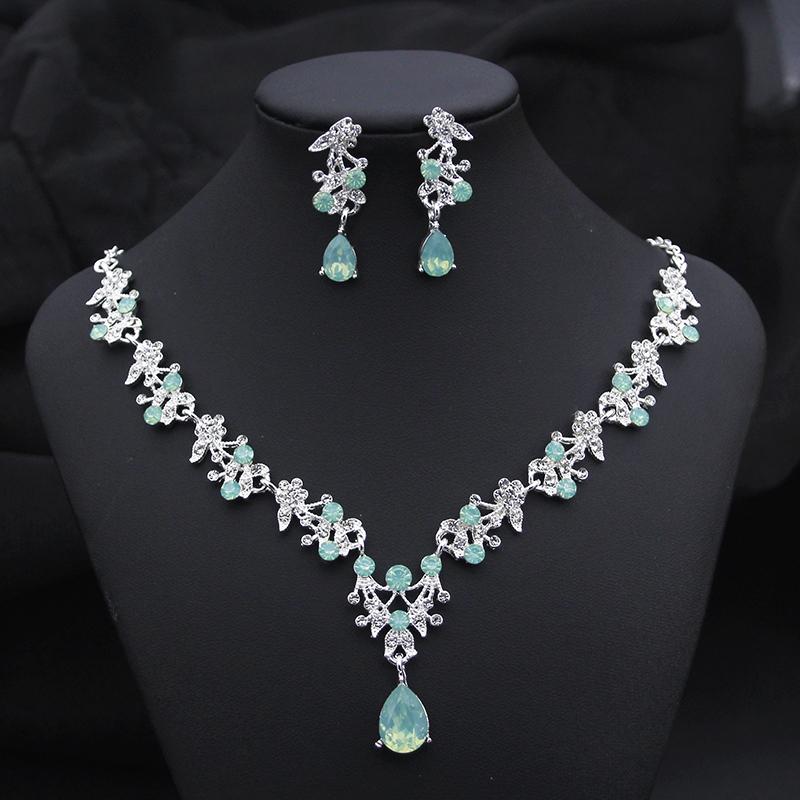 17 Colors Water Drop Purple Bridal Jewelry Sets for Women Party Prom Choker Necklace Earrings Bride Wedding Costume Accessories