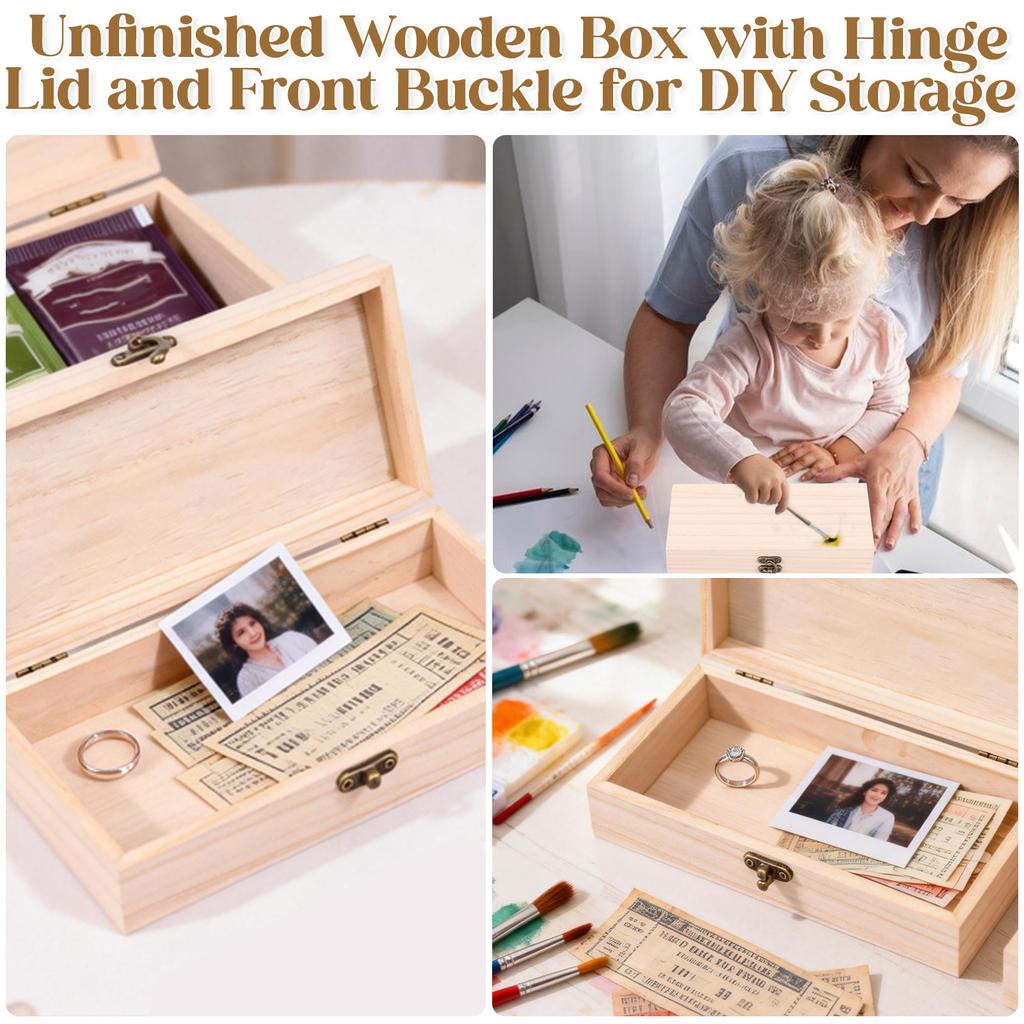 10Pcs Wooden Storage Box Jewelry Box With Hinged Lid DIY Unfinished Keepsake Box Jewelry Shell Storage Boxes for Birthday Gifts