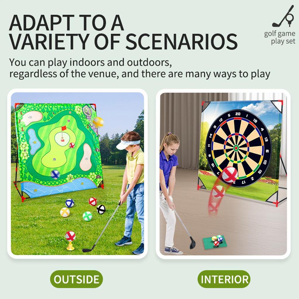 Kids Golf Chipping Game Mat Set Golf Play Mat / Club Set Outdoor Stick Chip Golf Game Set Dart Target Mat Golf Club Sticky Ball