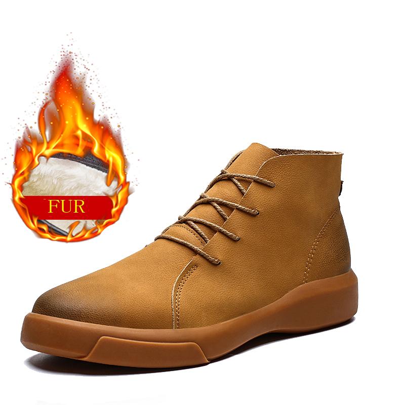 Winter Fur Warm Chelsea Men's Boots Fashion Brand Suede Vintage Ankle Boots Tendon Sole Wear Work Boots Outdoor Soft Sole Boots