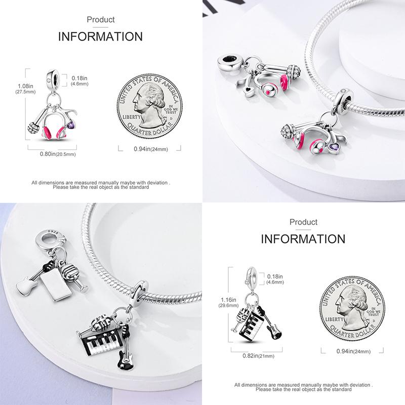 Piano Harp Violin Mike Headset Notescopper Music Series Charms Beads Fit Pan Original Bracelets Diy Fine Jewelry Gifts