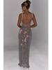 Elegant 2025 Sequin Rhinestone Bodycon Evening Dress with Double Shoulder Strap