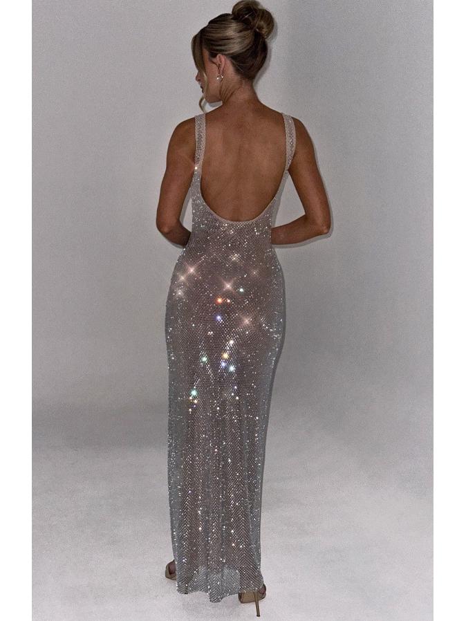 Elegant 2025 Sequin Rhinestone Bodycon Evening Dress with Double Shoulder Strap