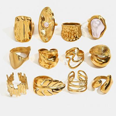 18 Karat Vergoldeter Unregelmäßiger Ring – Schicker Edelstahl Statement Schmuck