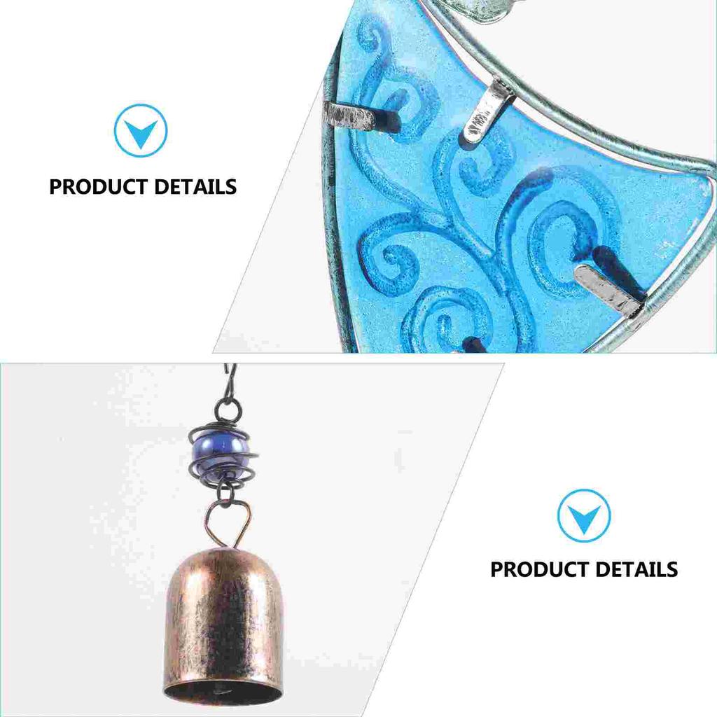 Garden Glass Painted Ornaments Wind Chimes Hanging Yard Decorations Solar Light Charming Blue Iron and Outdoor