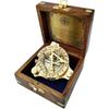 India Brass Sundial Compass With Wood Box Collectible Gift Compass  (Gold, Brown)