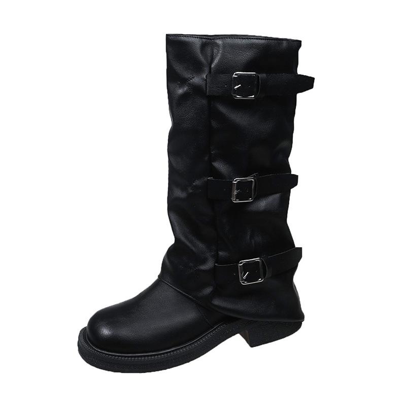 French Premium Stacking Boots Women's 2025 Summer New Retro Slim Platform Knight Boots Temperament Commuter Martin Boots