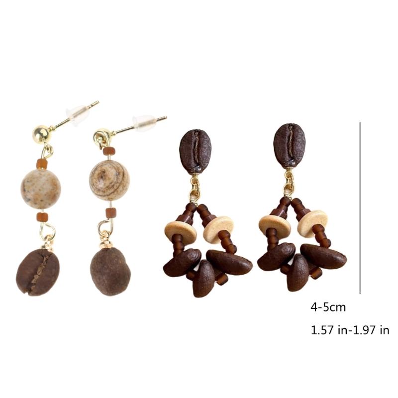 Unique Coffee Bean Studs Earrings for Fashion Enthusiasts Lightweight Wood Beaded Ear Pendants Jewelry for Daily Wear