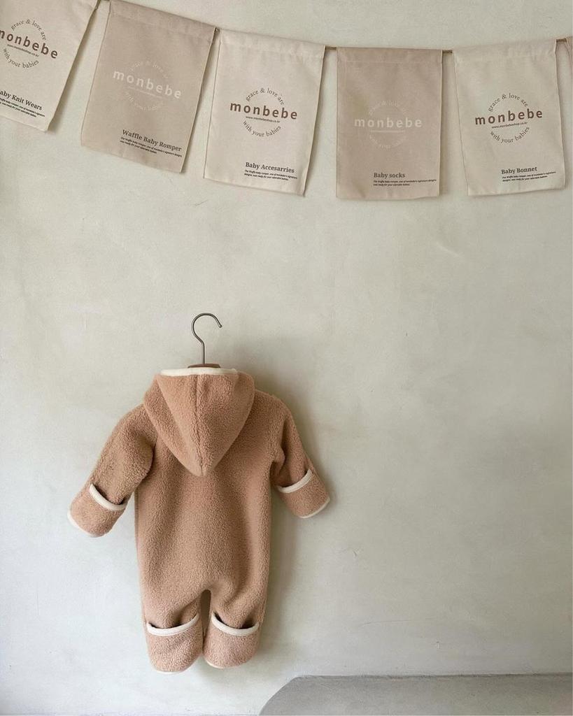 Infant Hooded Plush Bodysuit: Winter Hand & Foot Protection Long Sleeve Romper