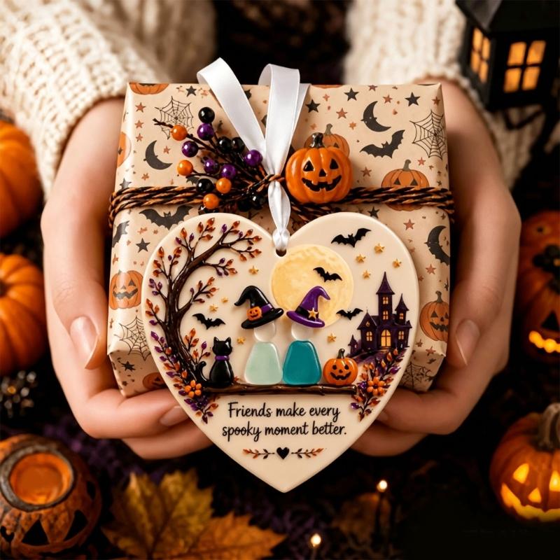 Window Door Ornament Hanging Plaque Acrylic Friendship Theme for Fall Tree Display, Ribbon Slot Home Decoration for Party Styling Indoors