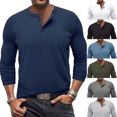 Herren Amerikanisches Langarm-Henley-Shirt Lässig Outdoor Pendeln Einfaches Uni Unterhemd