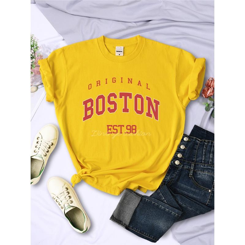 

Оригінальна футболка з написом Boston Est.98 Street Жіноча Літня Дихаюча Футболка Хіп-Хоп Повсякденна Крута з Коротким Рукавом М який Вуличний Одяг XXXL