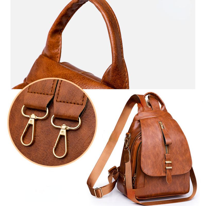 Poșetă rucsac din piele PU pentru femei Geantă de umăr convertibilă cu clapă cu cataramă