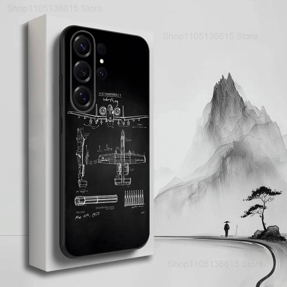 Blueprints Planes Aircraft Case For Samsung S22,S21,S9,S25,S24,S23,Ultra,FE,S20,S10,Plus,Lite,Soft Silicone Black