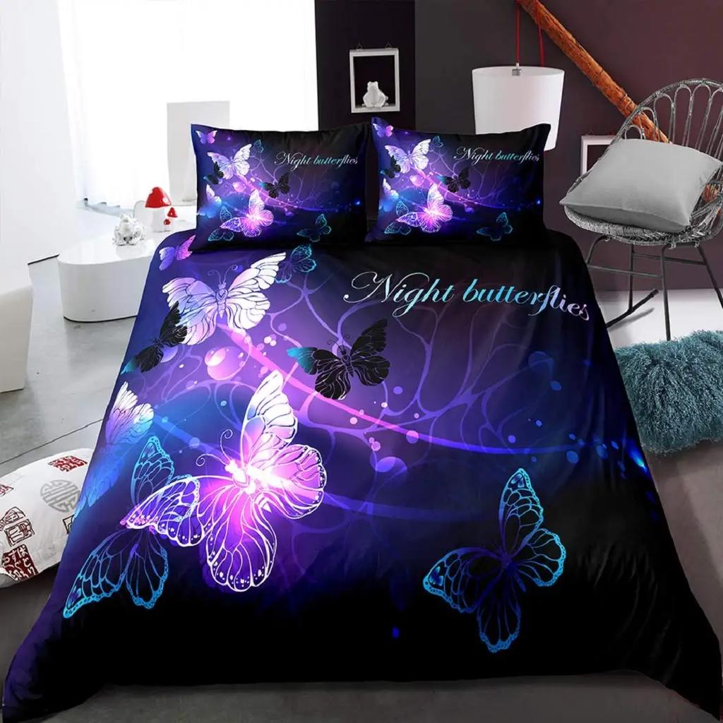 Flying Butterflies Duvet Cover Set Iridescent Butterfly Tree of Life Bedding Sets,Autumn Maple Leaf Comforter Cover Quilt Cover