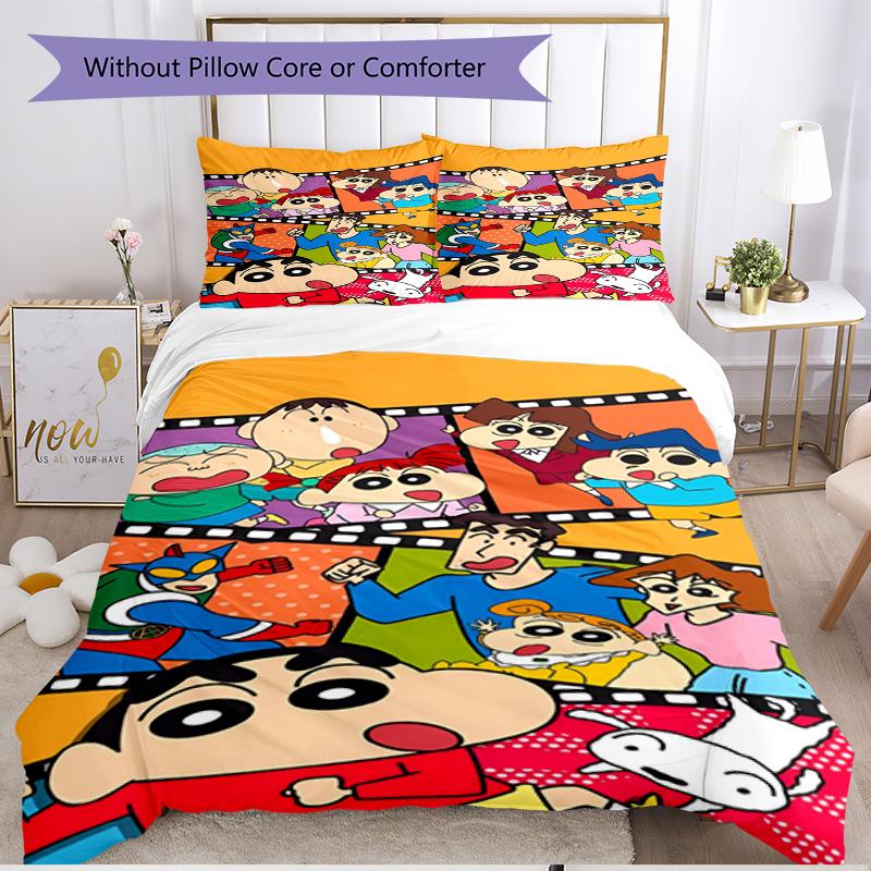 Set copripiumino 3 pezzi (1*Copripiumino + 2*Federe, Senza Nucleo), Set Biancheria da Letto Morbido Stagione Unica con Stampa Crayon Shin, Regalo per Arredamento Camera da Letto