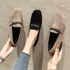 Damen Wildleder Flache Einzelne Schuhe Frühling Neue Mode Damen Quadratische Zehenpartie Weiche Sohle Loafer Vielseitig zum Hineinschlüpfen Schwarze Abriebfeste Schuhe