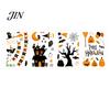 Cartoon Pumpkin Window Cling 4 Sheets Halloween Electrostatic Glass Stickers, Pumpkins Castle Bats Bright Color Decals PVC Waterproof Static