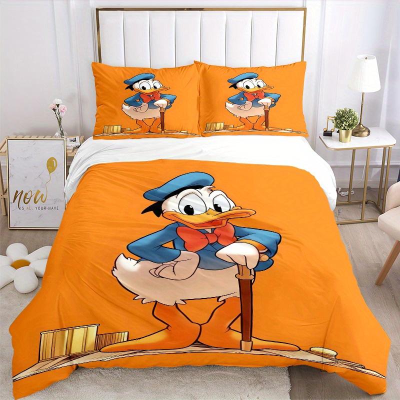 3-teiliges bedrucktes Steppdecken-Set mit Donald Duck Design in Orange, weiche und bequeme Steppdeckenhülle für Schlafzimmer, Gästezimmer W080