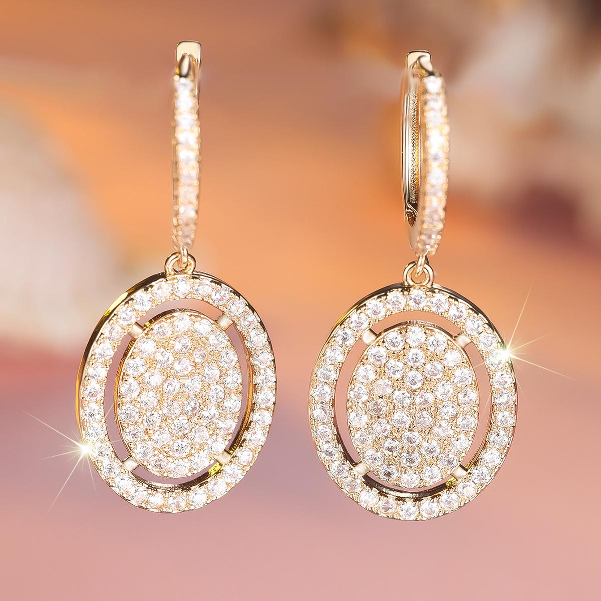

In full diamond sparkling rhinestone double ring earrings, high-class elegant daily banquet versatile earrings