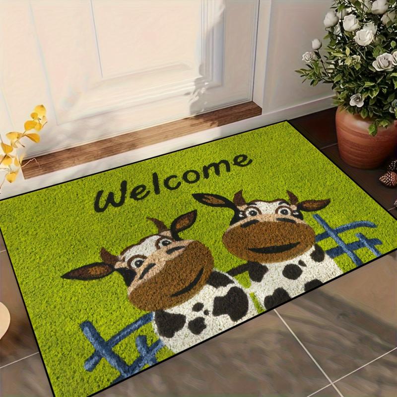 VIKAMA Cartoon Cow Welcome Doormat Anti Slip Dirt Resistant Indoor Outdoor Entrance Rug Porch Kitchen Bedroom Home Decor Carpet