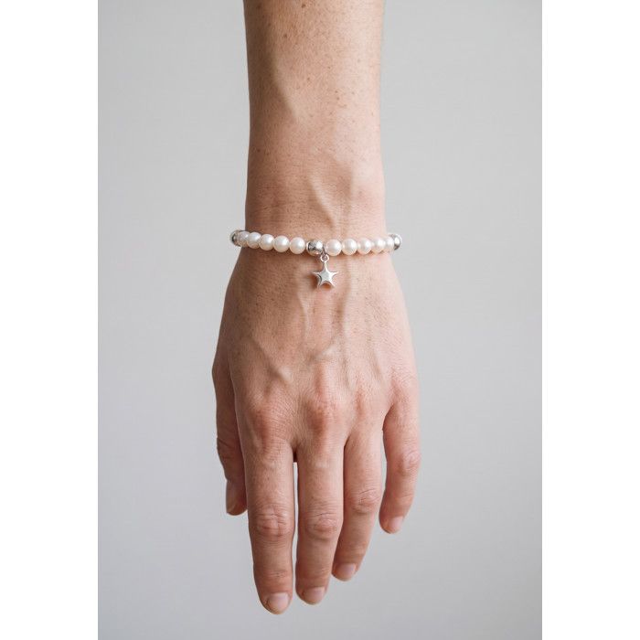 Bracelet - Pearls & Colors - My Star - Freshwater Cultured Pearls 5-6 Mm - 925 Sterling Silver - Stretchy