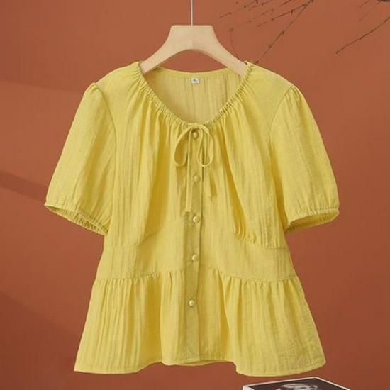 Women's French Short-Sleeve Shirt - 2025 Summer Fashion, Plus Size, Versatile, Age-Defying Top