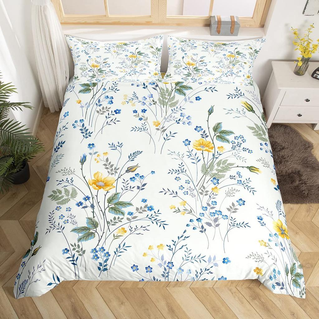 Vintage Flower King Full Queen Duvet Cover Retro Pink Floral Comforter Cover Rose Green Leaves Bedding Set Polyester Quilt Cover