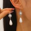 3Pcs/Set Women Jewelry Set Rhinestones Inlaid Imitation Pearls Charm Necklace Drop Earrings Bracelet Set Dating Commuting Jewelry Set