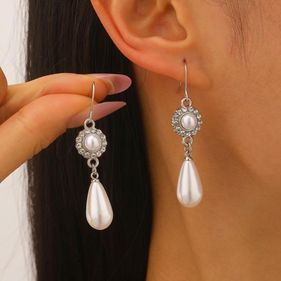 3Pcs/Set Women Jewelry Set Rhinestones Inlaid Imitation Pearls Charm Necklace Drop Earrings Bracelet Set Dating Commuting Jewelry Set