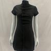 Sommer Vintage zweireihiges Stehkragen kurzärmeliges tailliertes eng anliegendes schwarzes Hüftkleid