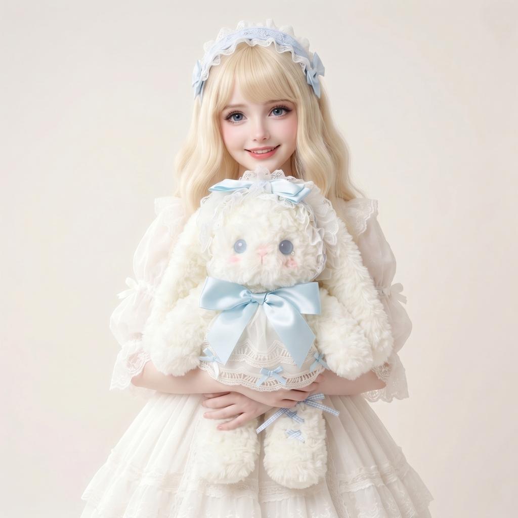 Plush Bunny Doll Soft Stuffed Animal Toy with Ribbon Bow and Lace Dress for Collectors and Gift Giving Suitable for All Ages