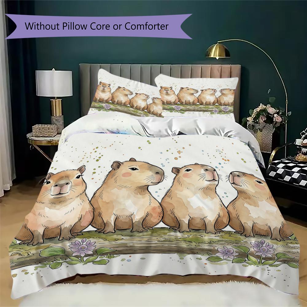 Capybara Pattern Bedding uilt Set uilt Cover Pillowcase Home Decoration Birthday Gift (1 * duvet cover + 2 * pillowcase without core)