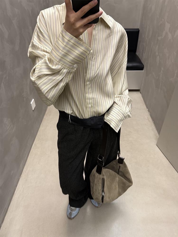 Wen Jiu 26 Early Spring New 100% Mulberry Silk Striped Loose Women's Shirt