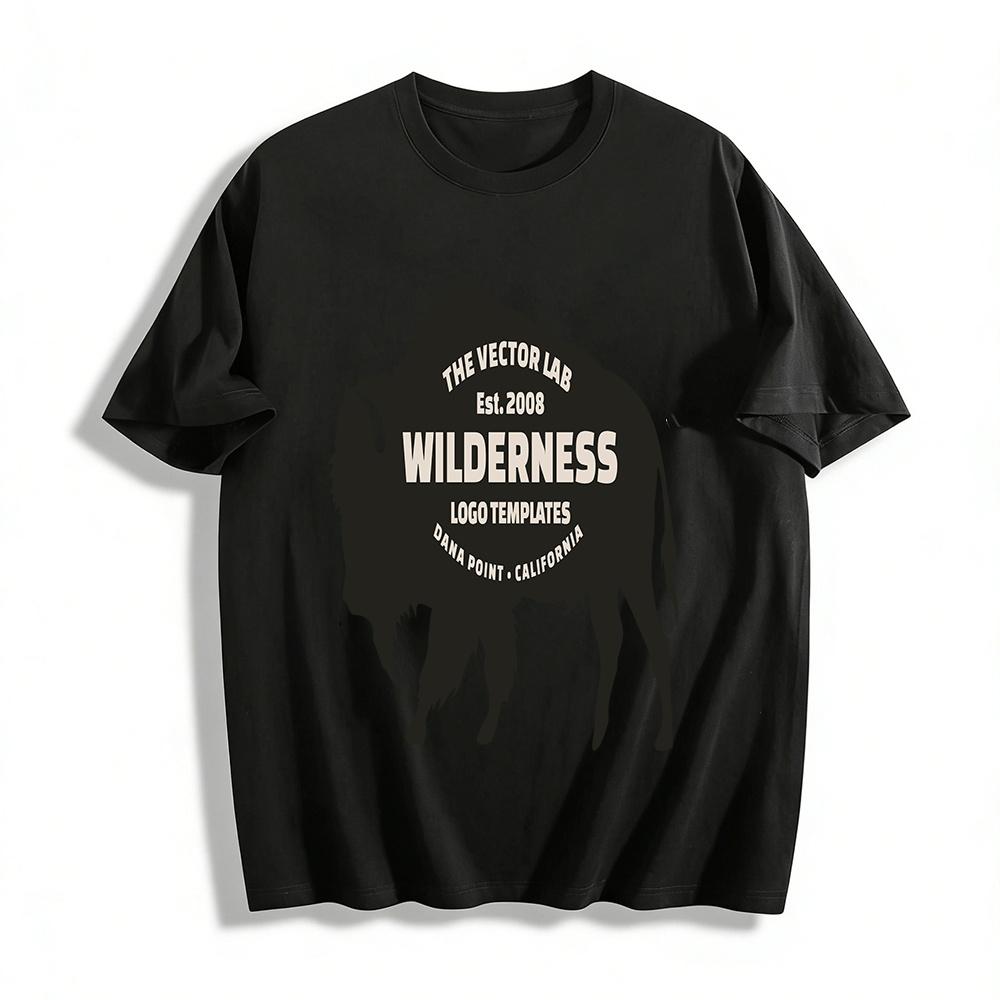 

American Wilderness Bison Print Casual Tee Retro Outdoor Loose Top Pure cotton T-shirt 6XL