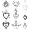 36Pcs 9 Styles Tibetan Style Alloy Pendants, Heart Charms, Antique Silver, Mixed Shapes, 21~44.5x14~33x1.5~5.5mm, Hole: 1.2~3mm, 4pcs/style