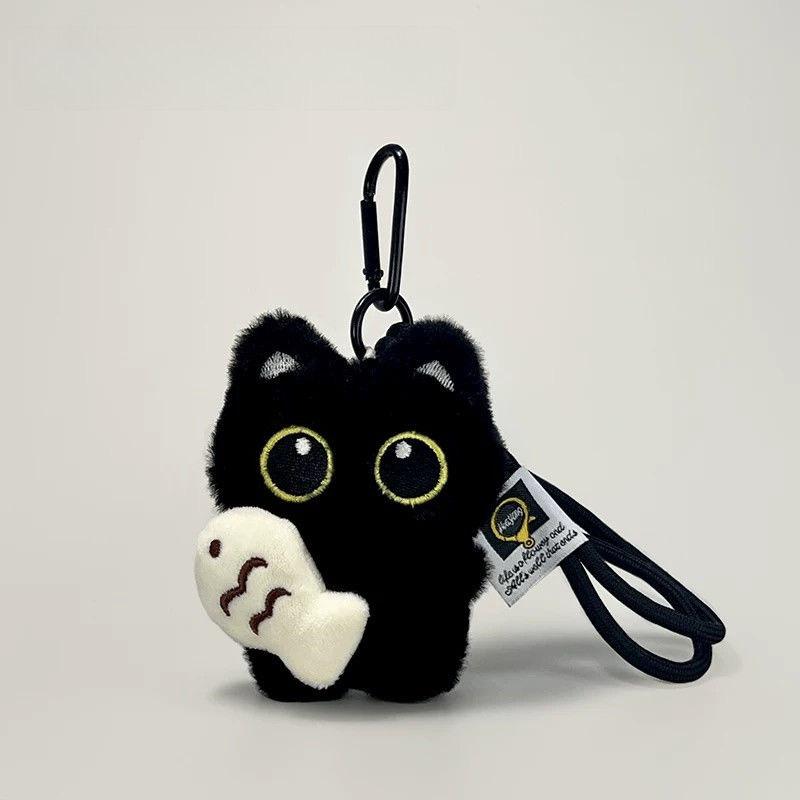 Cute Black Cat Plush Pendant Keychain Pilot Little Black Cat Hanging Backpack Keychain Creative Cat Plush Phone Keychain Gift