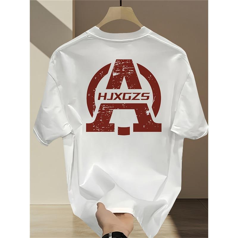European Size Heavy Pure Cotton Trendy Brand Printed Short-sleeved T-shirt for Men for Sports Outdoor Loose and Versatile Exterior Breathable Tops