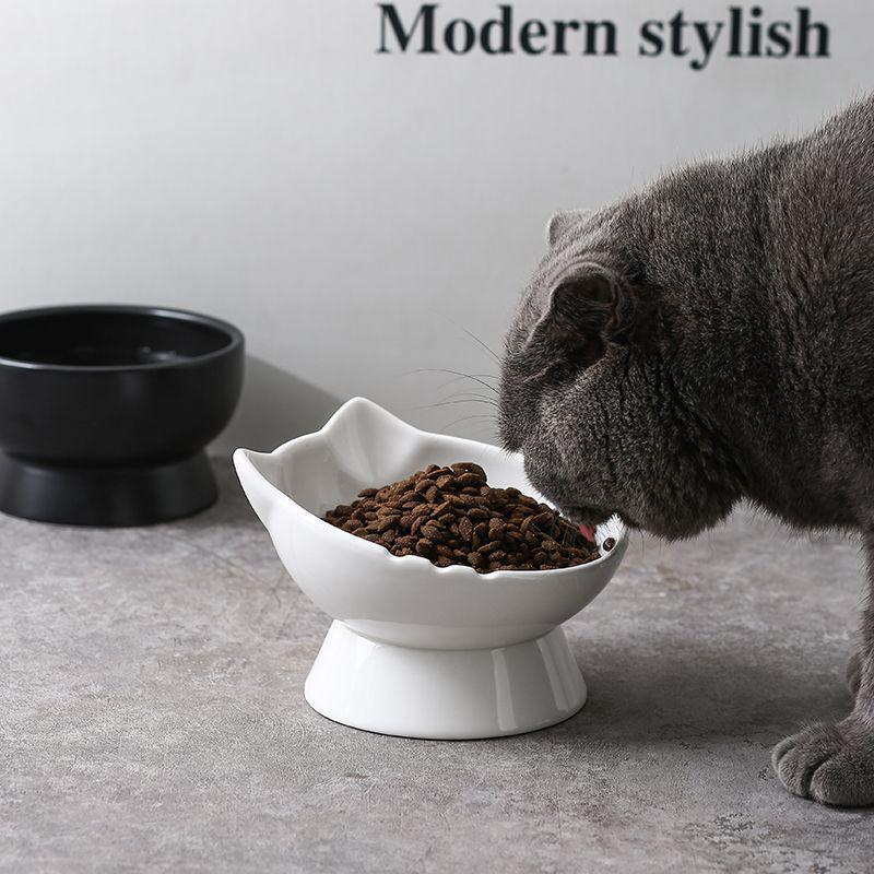 Large Capacity Ceramic Cat Bowl with Neck Protection - Anti-Black Chin Design for Food and Water