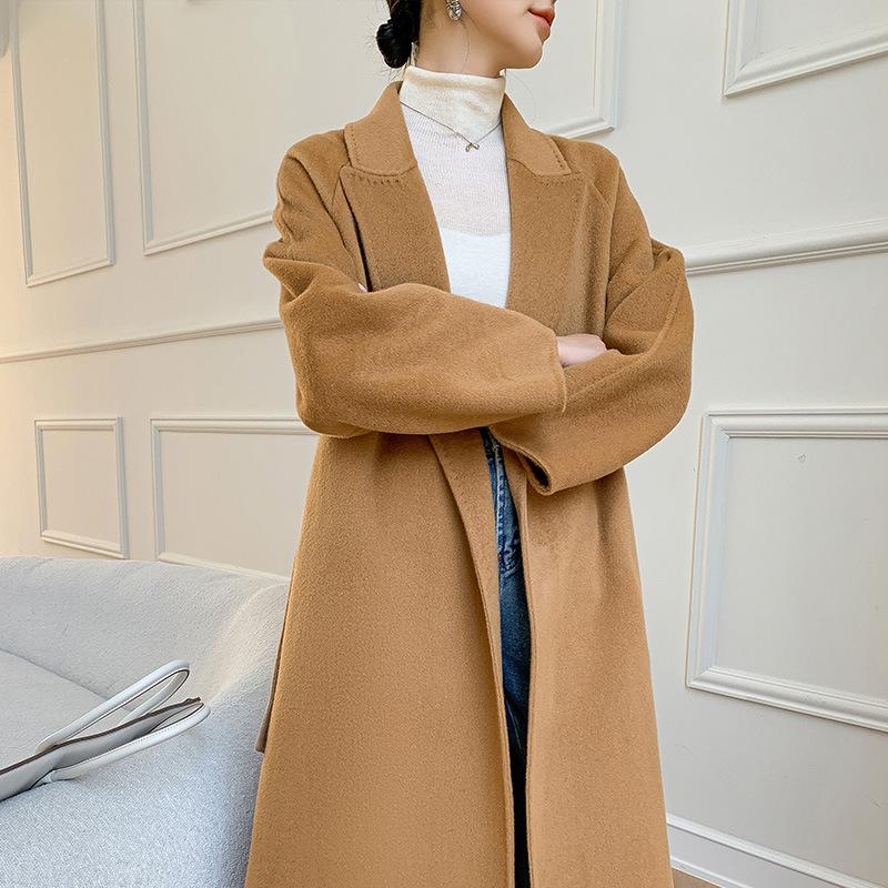 Женское высококачественное двустороннее шерстяное пальто средней длины из искусственной шерсти S света загар