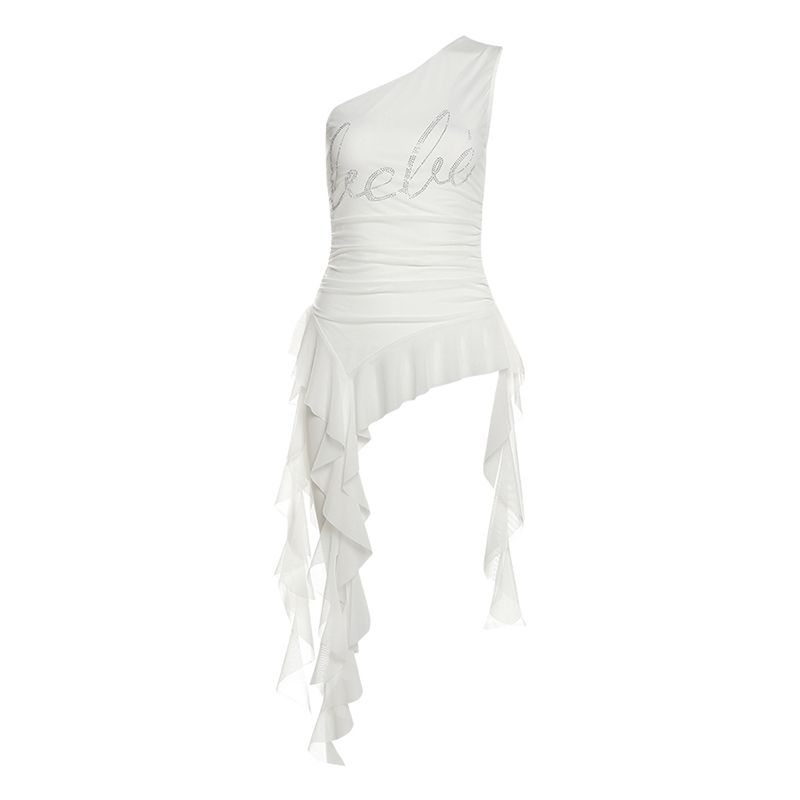 # Sisjuly# Y2g Sexy Retro Rhinestone Slant Shoulder Ribbon Camisole Women's Trendy Asymmetrical Easiest for Match Tops