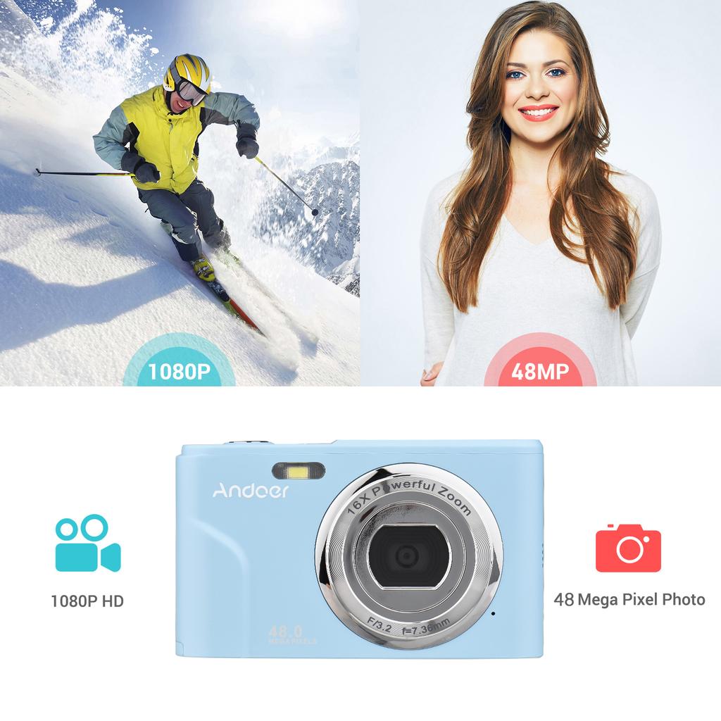 Digital Camera 48MP 1080P 2.4in 16X Zoom Autofocu Smart Detection Portable Video Camera