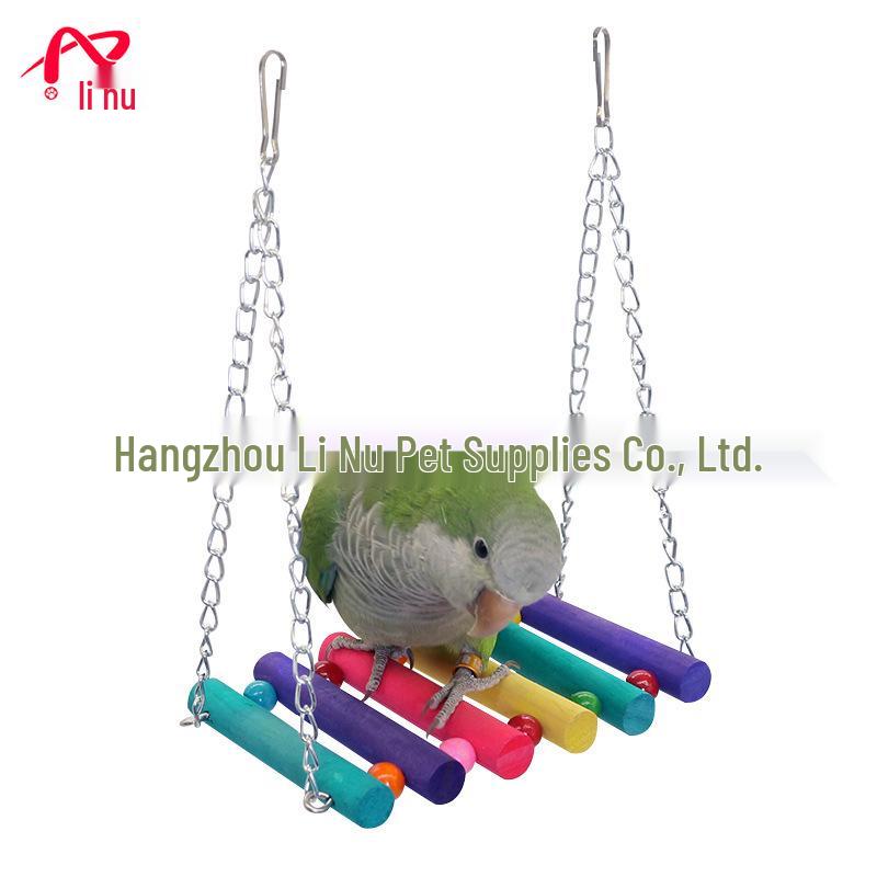 Rainbow Wooden Bead Suspension Bridge: Durable Climbing Swing for Parrots and Birds