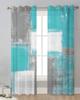 Oil Painting Abstract Geometric Aqua Blue Sheer Curtains for Living Room Decoration Window Curtains Kitchen Tulle Voile Curtains